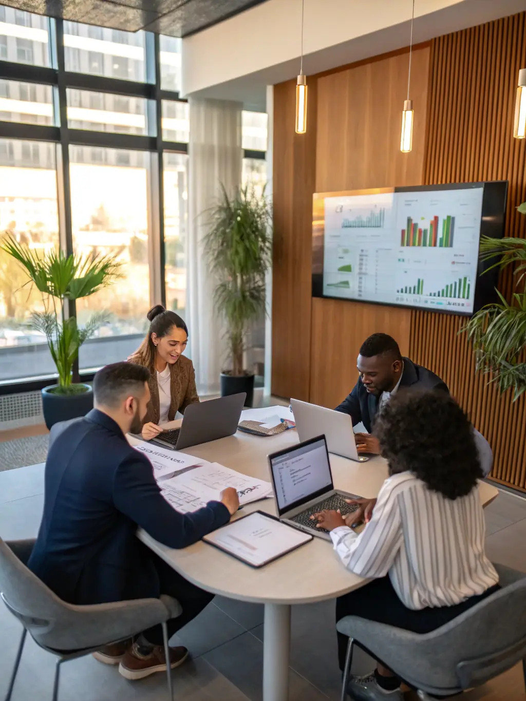 A diverse team of legal professionals and tech experts collaborating in a modern office, symbolizing Legal Innova's combined expertise.